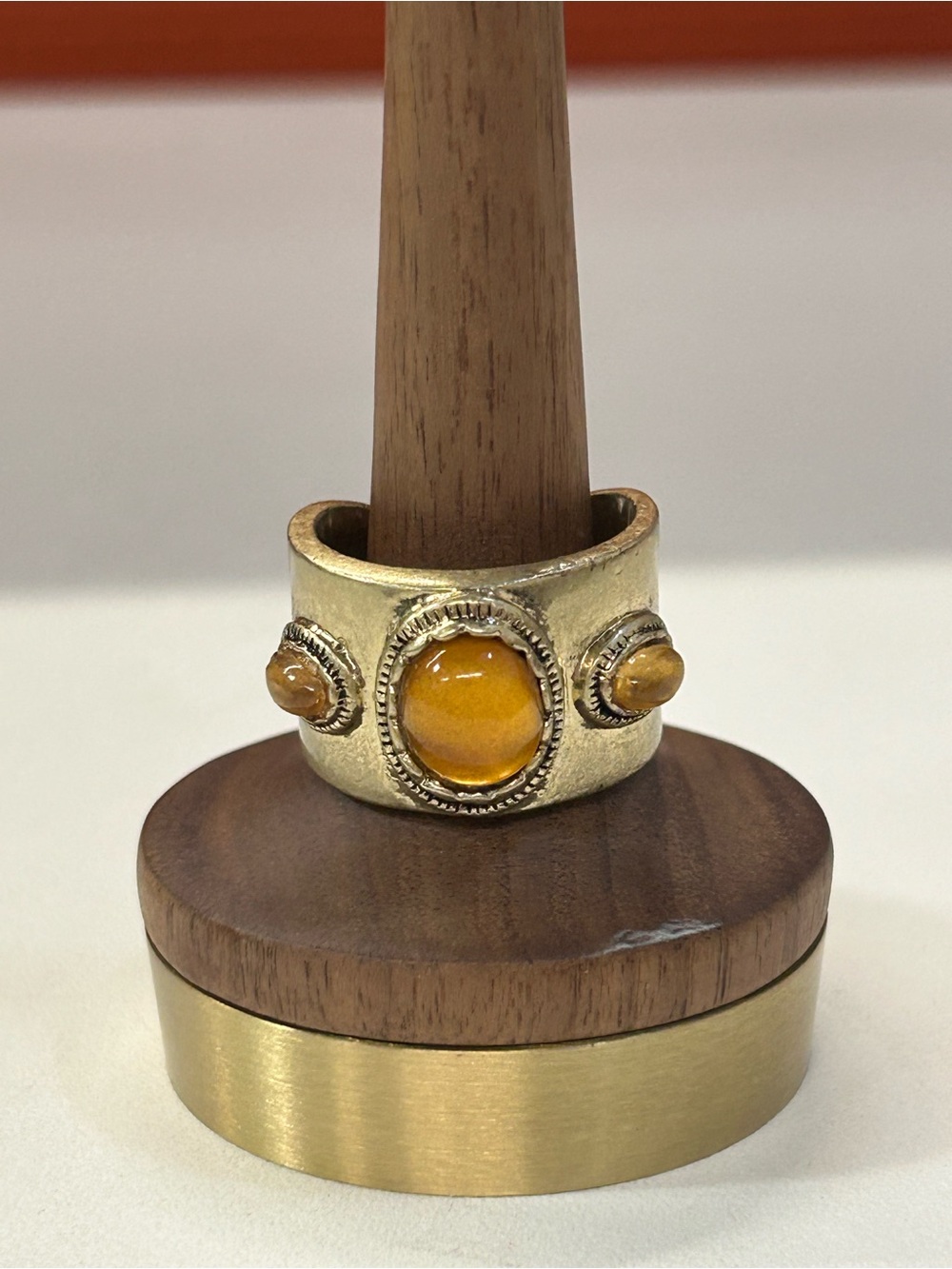 Vintage Couture! Nina Ricci Etruscan Revival  bronze ring with Amber stones